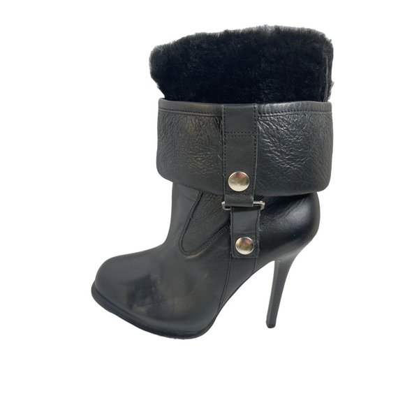 Velika Corinna Faux Fur Fold Over Stiletto Leather Boots Black Women’s Size 7.5 - Picture 6 of 10